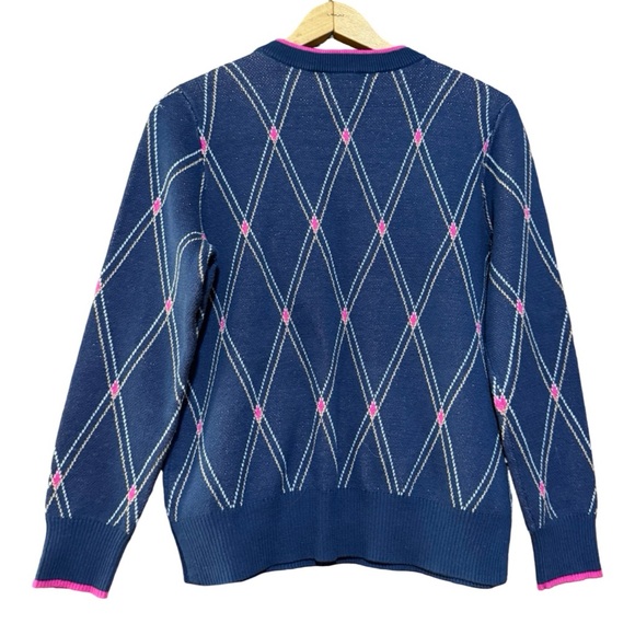 Navy Argyle Sweater with Pink Accents - Picture 4 of 7